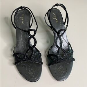 Vtg Pesaro Black Weave Cord Miranda Sandal open toe dance Heels 8.5